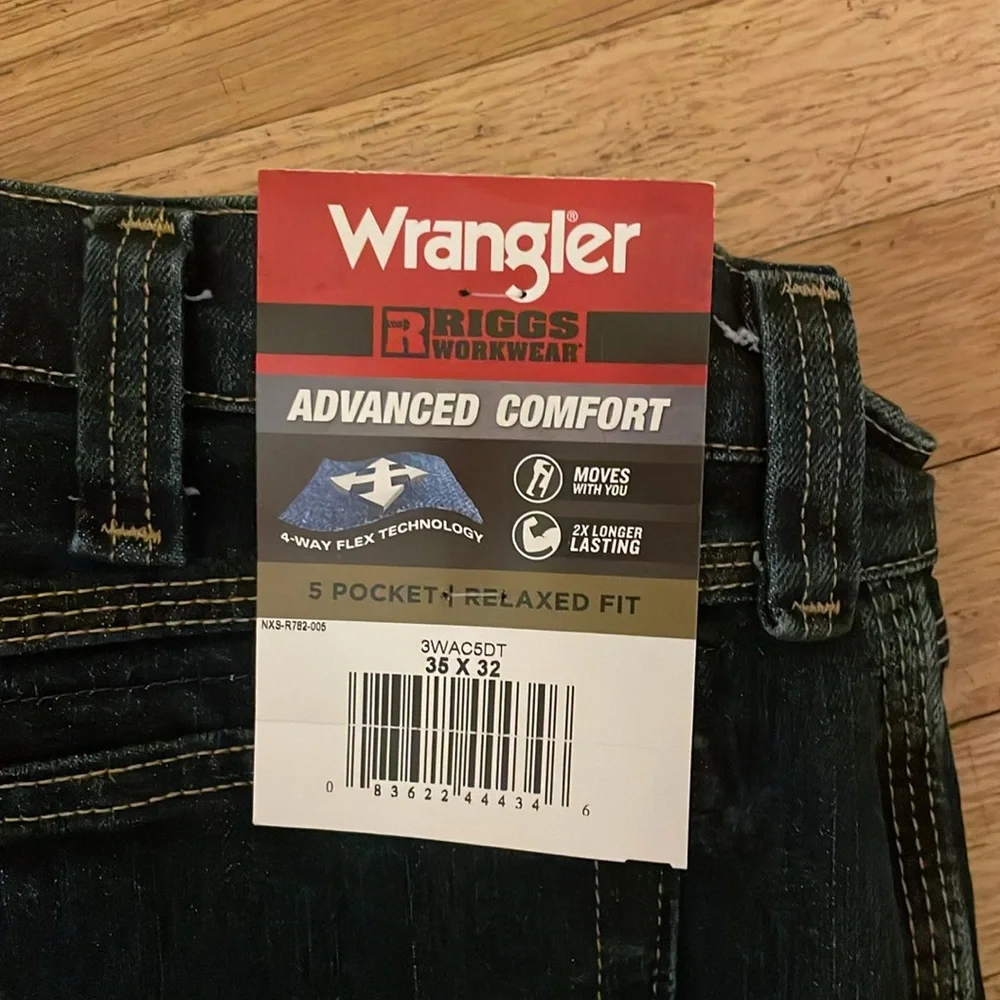 NWT Wrangler Riggs Workwear Advanced Comfort 5 Pocket Jean in Dark Tint, 35x32 - Picture 2 of 4